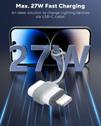 MoKo USB C to Lightning Adapter, Not for Audio/OTG, Lightning Male to USB C Female Adapter for iPhone 14/13/12/11/X Series, iPad/AirPods, Support Charging & Data Sync, with Anti-Lost Loop, White