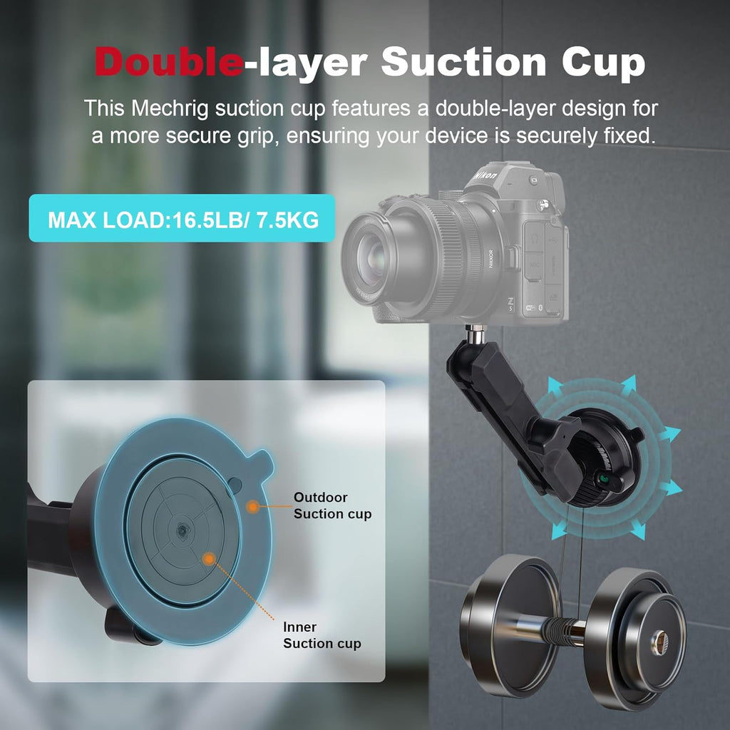 Camera Suction Cup Mount with Ball Head Magic Arm, Universal 360°Vacuum Suction Cup Mount for Action Cameras/GoPr0 Hero 13/DJI Osmo X4/Phone Holder on Car Windshield,Dashboard-Video Shooting,JC028