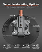 6" Suction Cup Camera Mount – Car, Windshield & Dash Cam Mount with Cold Shoe, NATO Rail, 1/4"-20 & 3/8-16 Threads (6”)