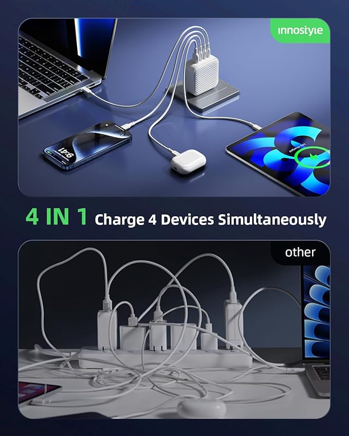 100W USB C Charger 4 Port GaN Wall Charger Block Compact Power Adapter with Folable Plugs for MacBook Air/Pro, Laptop, Tablet, iPad, iPhone, Samsung Galaxy, Apple Watch and More