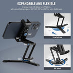 NEEWER Phone Tripod Mount with Cold Shoes, Metal Smartphone Adapter Compatible with iPhone, Multi Angle Tri Fold Cell Phone Holder, Handheld Grip for Streaming Vlog SP-04