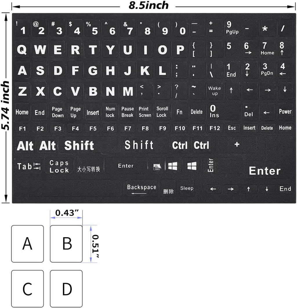 2PCS English Keyboard Stickers Replacement Letters, Full Size Big Letter QWERTY Keyboard Sticker Universal for PC Computer Laptop Desktop, Matte Keyboard Alphabet Stickers