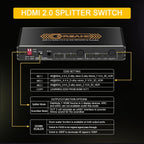 4K@60Hz HDMI 2.0 Splitter 2 in 2 Out with Audio Extractor Supports ARC,e-ARC,Soundbar,Downscale,HDCP Bypass,HDR,CEC,EDID,SPDIF,IR Remote,HDMI Swtich 2 in for soundbar