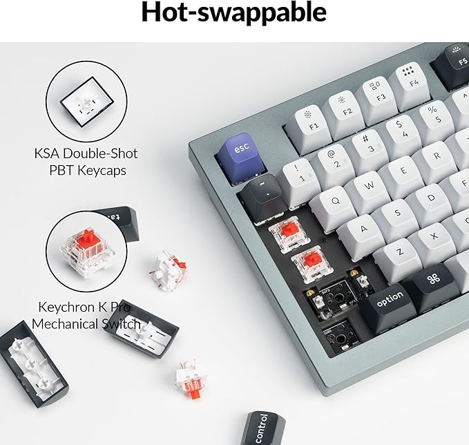Keychron Q5 Pro QMK/VIA Wireless Custom Mechanical Keyboard, 96% Layout with Programmable Knob, KSA Double-Shot PBT Keycaps with Hot-swappable K Pro Red Switch for Mac Windows Linux - Gray