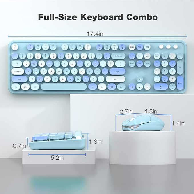 KNOWSQT Wireless Keyboard and Mouse Combo, Blue Colorful 2.4G Typewriter Full-Size Cute Keyboards - USB Receiver Plug and Play, for Computer, PC, Laptop, Desktop, Windows