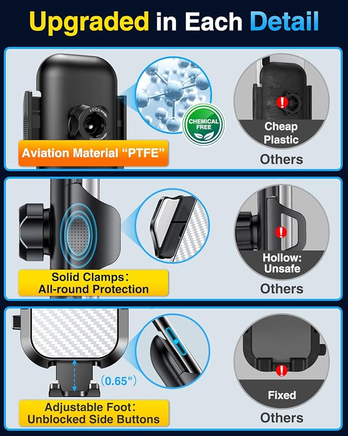 VANMASS Car Phone Holder Mount 2025 Upgraded [Patent Steel-Hook] Car Vent Phone Mount Clip Military-Grade Shockproof Cell Phone Car Mount Handsfree Truck Stand Vent Cradle for iPhone Android,Silvery