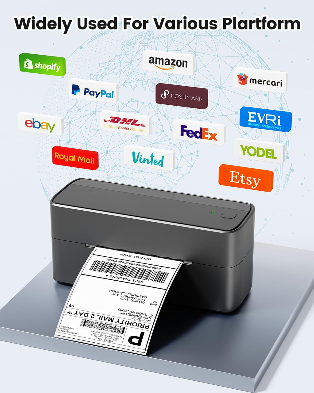 Phomemo Bluetooth Shipping Label Printer, 241BT 4X6 Wireless Thermal Printer for Samll Business, Label Printers for Shipping Package, Compatible with iPhone, Android, Amazon, Shopify, UPSP, Gray