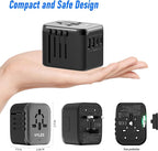 Universal Travel Adapter, VYLEE 5 in 1 International Power Adapter, 3.5A 2xUSB-A and 2xUSB C Wall Charger, Worldwide Travel Essentials Plug for Europe USA UK AUS Asia (Black Grey)