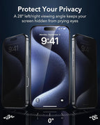 ESR 3 Pack for iPhone 15 Pro Privacy Screen Protector, Anti-spy Tempered-Glass Privacy Screen Protector with Flawless Fit Tray, Micro-curved Edges, Case Friendly
