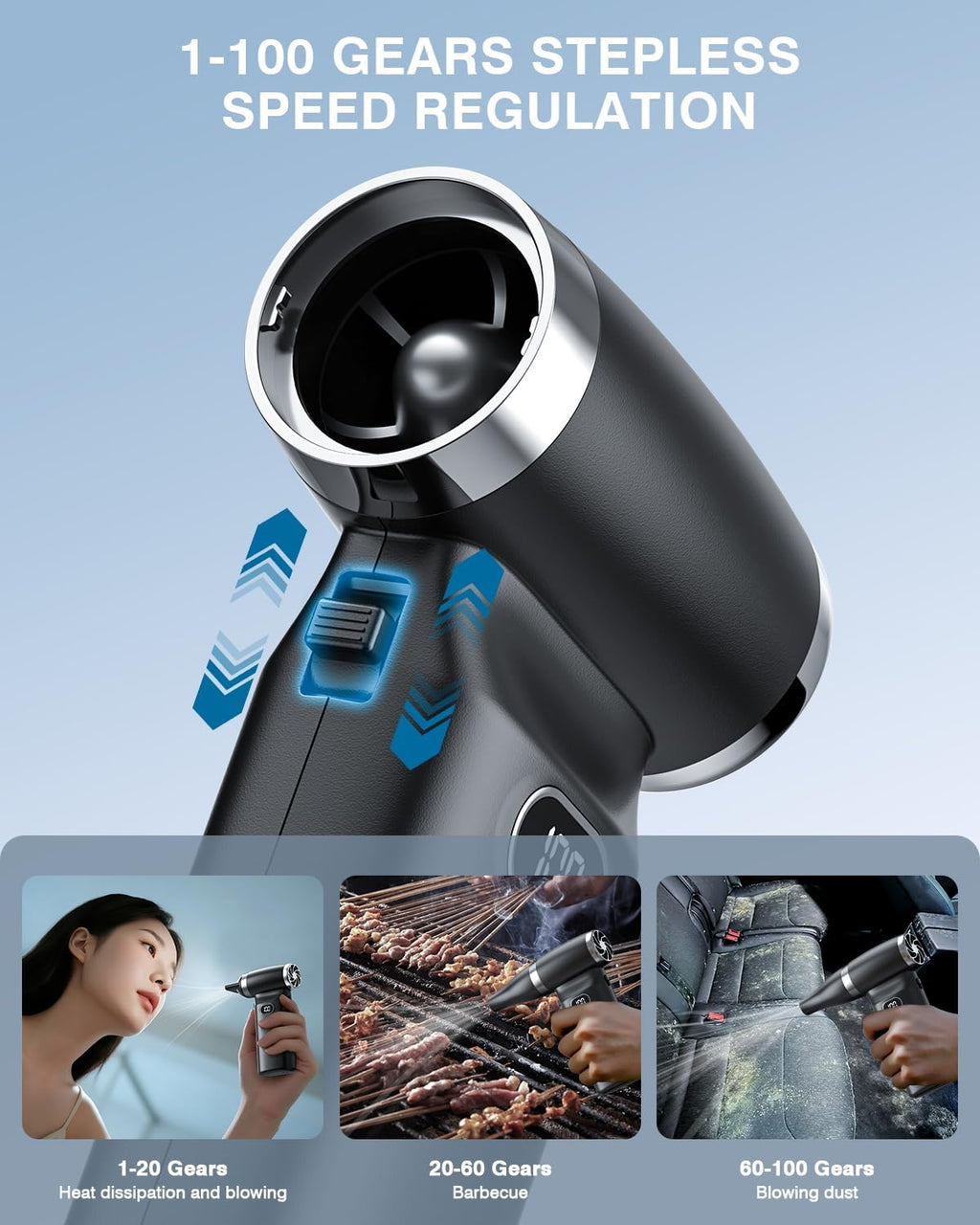 Electric Compressed Air Duster Cordless: 60 MPH High Wind Speed Mini Air Blower for Electronics Portable Computer Cleaner Hand Keyboard Cleaning Powerful Duster for Car, Fans and Other Sences