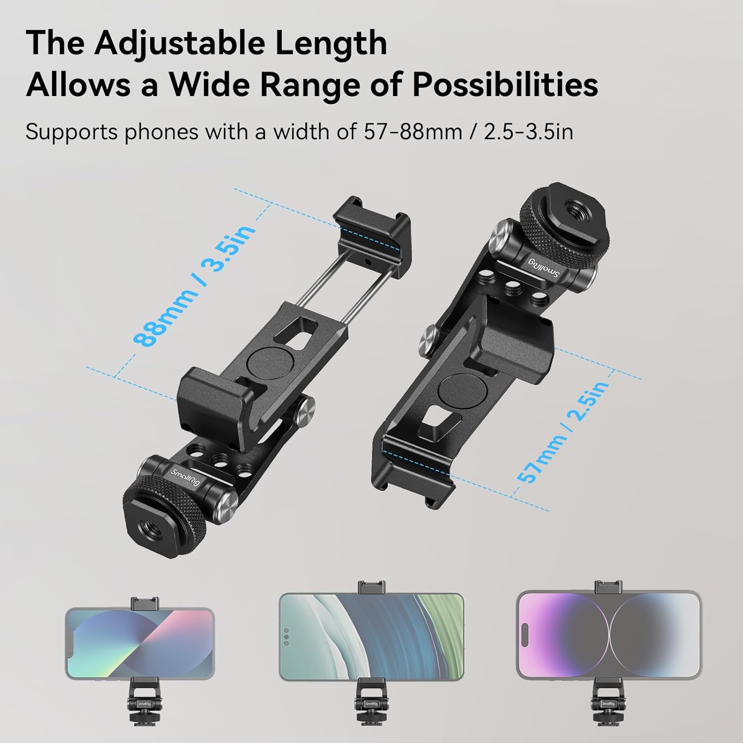 SMALLRIG Metal Phone Holder Support with Cold Shoe Mount, Universal Smartphone Adapter Support Free Adjustment Joints, Phone Tripod Mount for iPhone 16/15, for Samsung Galaxy etc-4382