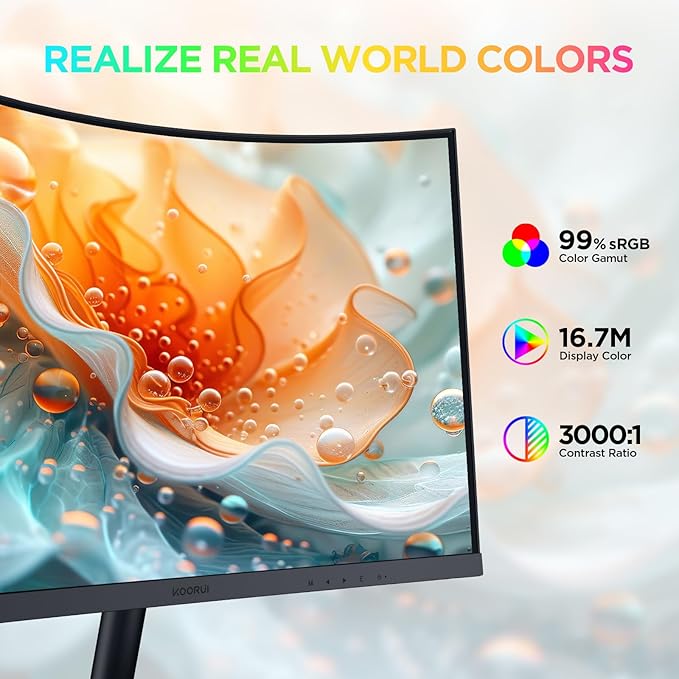 KOORUI 27 Inch Curved Monitor FHD 1080P Display, 75Hz PC Screen, Computer Monitor with HDMI VGA,Tilt Adjustable,1500R, Flick-Free Eye Care