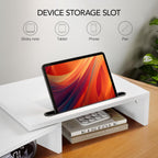 AMERIERGO Dual Monitor Stand Riser- 3 Shelf Screen Stand with Adjustable Length and Angle, 2 Extra Functional Slot Desktop Organizer Stand for PC, Computer, Laptop (White)