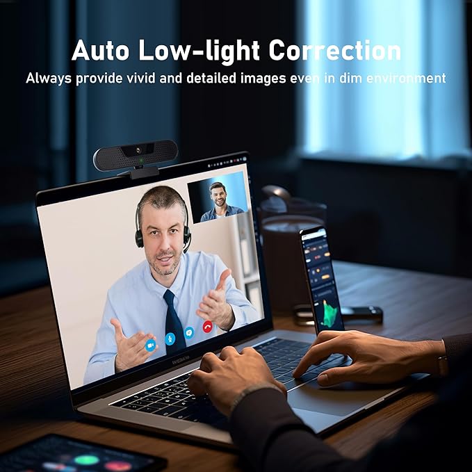 1080P 60FPS Webcam, VIZOLINK FHD computer video camera with 4 Noise-canceling Microphone, Privacy Cover and Tripod for PC/Mac, Work with Live Streaming, Gaming, Video Calls, ZOOM, Skype, OBS, Facetime