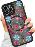AIGOMARA Magnetic Case for iPhone 15 Pro Max [Compatible with MagSafe] Cute Pink Blue Flower Floral Pattern Soft TPU Bumper Hard PC Back Anti-Fall Shockproof Protective Slim Cover for Women Girls