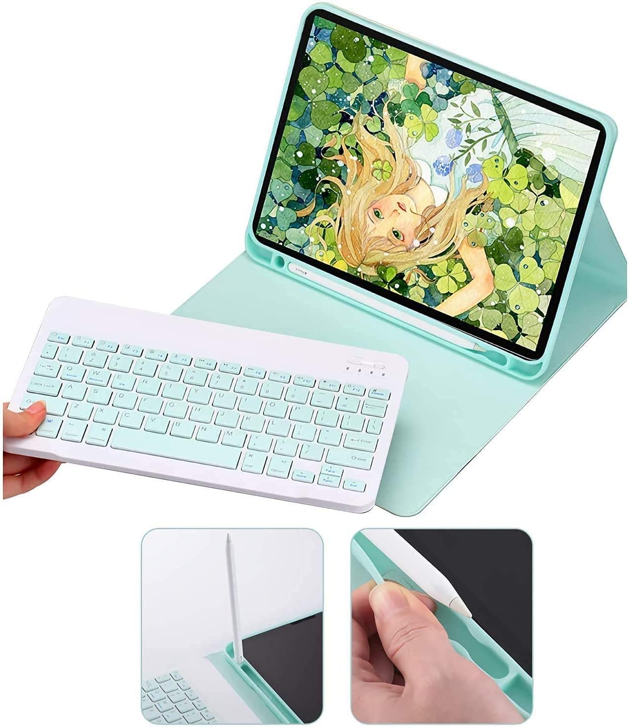 AnMengXinLing Keyboard Case for iPad Air 11 inch (M3 2025/M2 2024) with Mouse, Case for iPad Air 5th/4th Gen with Keyboard Cover with Pencil Holder, Green