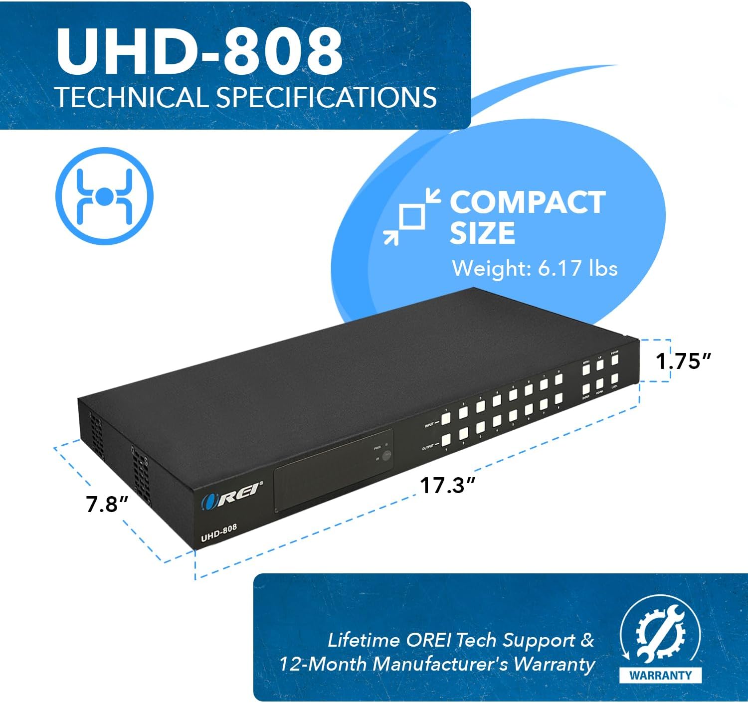 OREI 8x8 HDMI 4K Matrix Switch/Splitter, (8-Input, 8-Output) with Remote Control Supports UltraHD 4K@60Hz 4:4:4, HDR, YUV, HDMI 2.0, HDCP 2.2, 3D, 1080p, 18 GBPS - ARC, EDID (4K & 1080p Together)
