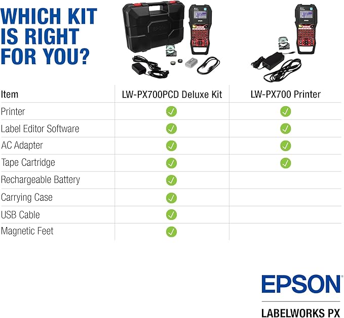 LABELWORKS Epson LW-PX700PCD Industrial Label Maker Kit - Complete Kit with Accessories, Compatible with Large Variety of Tape Types, Portable Handheld Label Printer