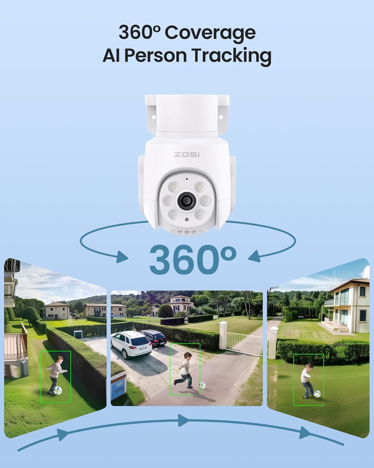 ZOSI 3K 5MP Plug-in Wired WiFi Security Camera, Wi-Fi 6 New Technology, PT Wireless Camera with Auto Track, AI Person Detect, Color Night Vision, Smart Light & Siren Alert, 2-Way Audio, Local Storage