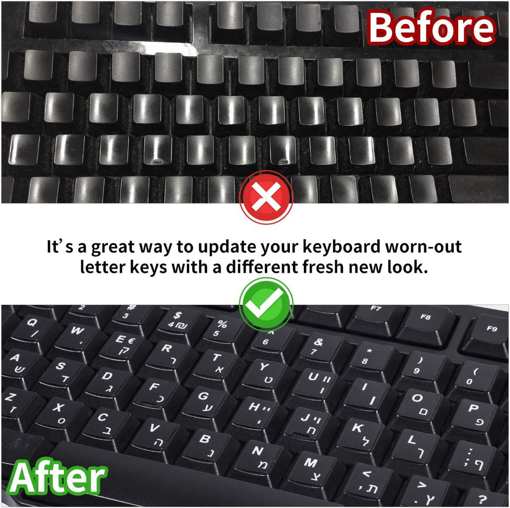 2PCS Arabic-English Keyboard Stickers - Black Background with White Font for Computer, Laptop, Notebook, Desktop - Matte Arabic Keyboard Alphabet Stickers