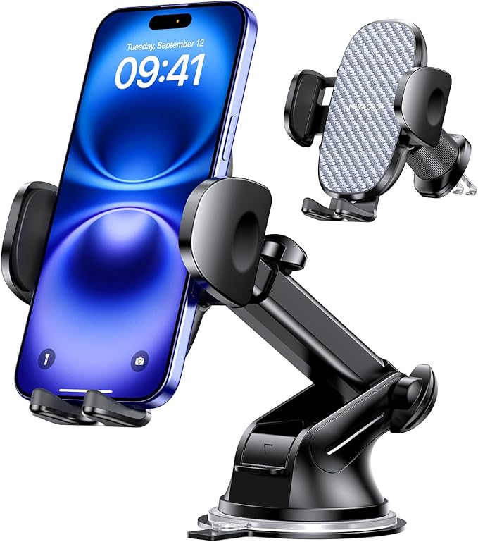 Miracase Phone Holders for Your Car, [Thick Case & Heavy Phone Friendly] Universal Cell Phone Car Mount, 3-in-1 Phone Mount for Car Dashboard Windshield Air Vent Fit for All Smartphones, Dark Black