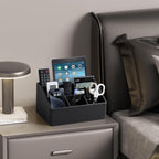 PU Leather Desk Organizer, Luxury Remote Control Holder for Home, Office Desk Accessories Table Caddy Bedside Nightstand Organizer (Black)