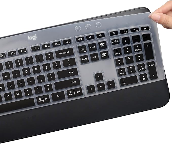 Keyboard Cover Skin for Logitech MK545 MK540 Wireless Keyboard, Logitech MK545 Keyboard Protector, Logitech MK540 Ultra Thin Desktop PC Silicone Clear Keyboard Skin Protector-Black