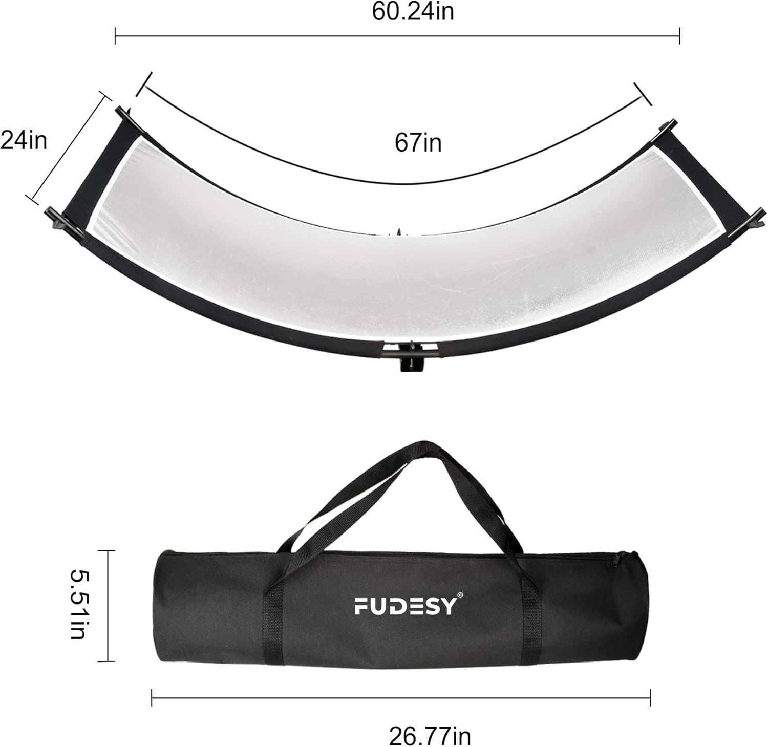 FUDESY Clamshell Light Reflector/Diffuser,67"x24" Curved Photography Lighting Reflector for Photo Video Studio Shooting with Black/Silver/White/Gold Reflectors,Carry Bag