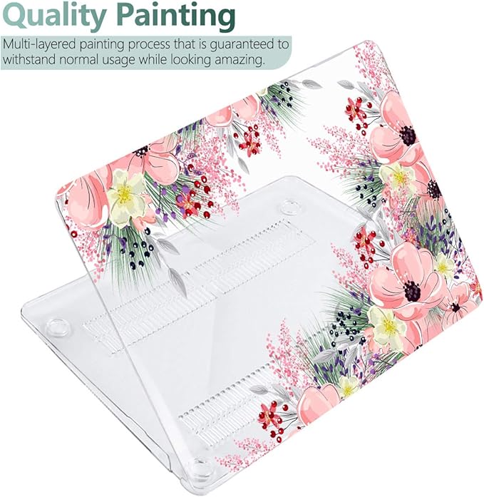 Laptop Case for MacBook Air 13 2020 2019 2018 with Touch ID & Retina Display Floral Series Hard Shell with Keyboard Cover Screen Protector for New Mac Air 13.3 inch A2337 A2179 A1932, Beautiful Floral