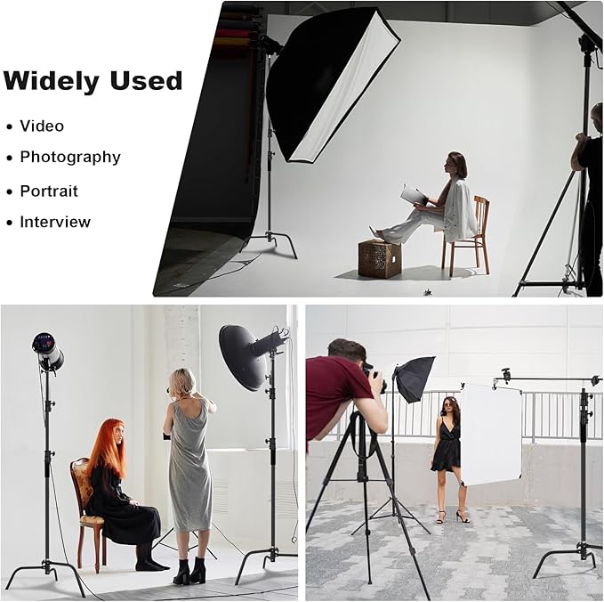 10.8ft/330cm Heavy Duty C Stand Stainless Steel Light Stand with Holding Arm 4.2ft/128cm Carry Bag 44LB/20KG Adjustable Stable for Photography Studio Video Monolight Softbox Shooting