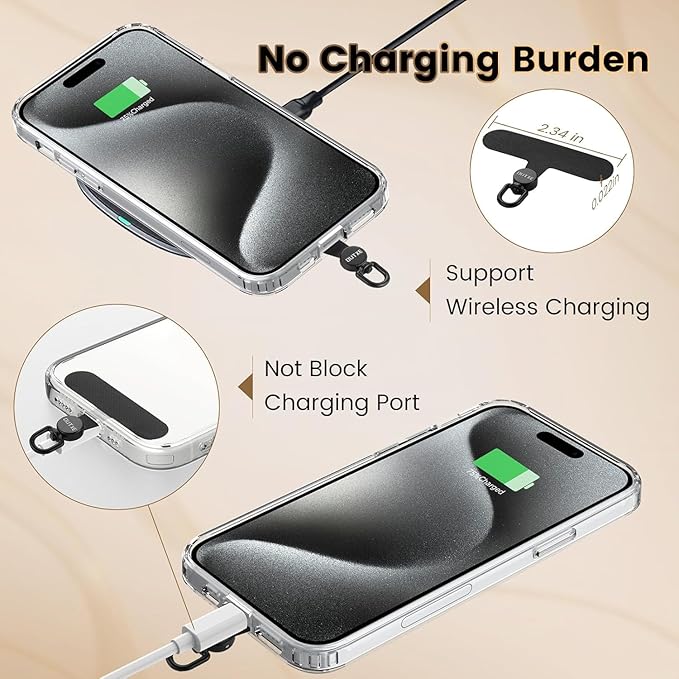 OUTXE Phone Tether Tab Rotatable 360°, 4 Pack TPU Phone Lanyard Patch for Phone Strap Compatible iPhone & Other Cell Phone Black