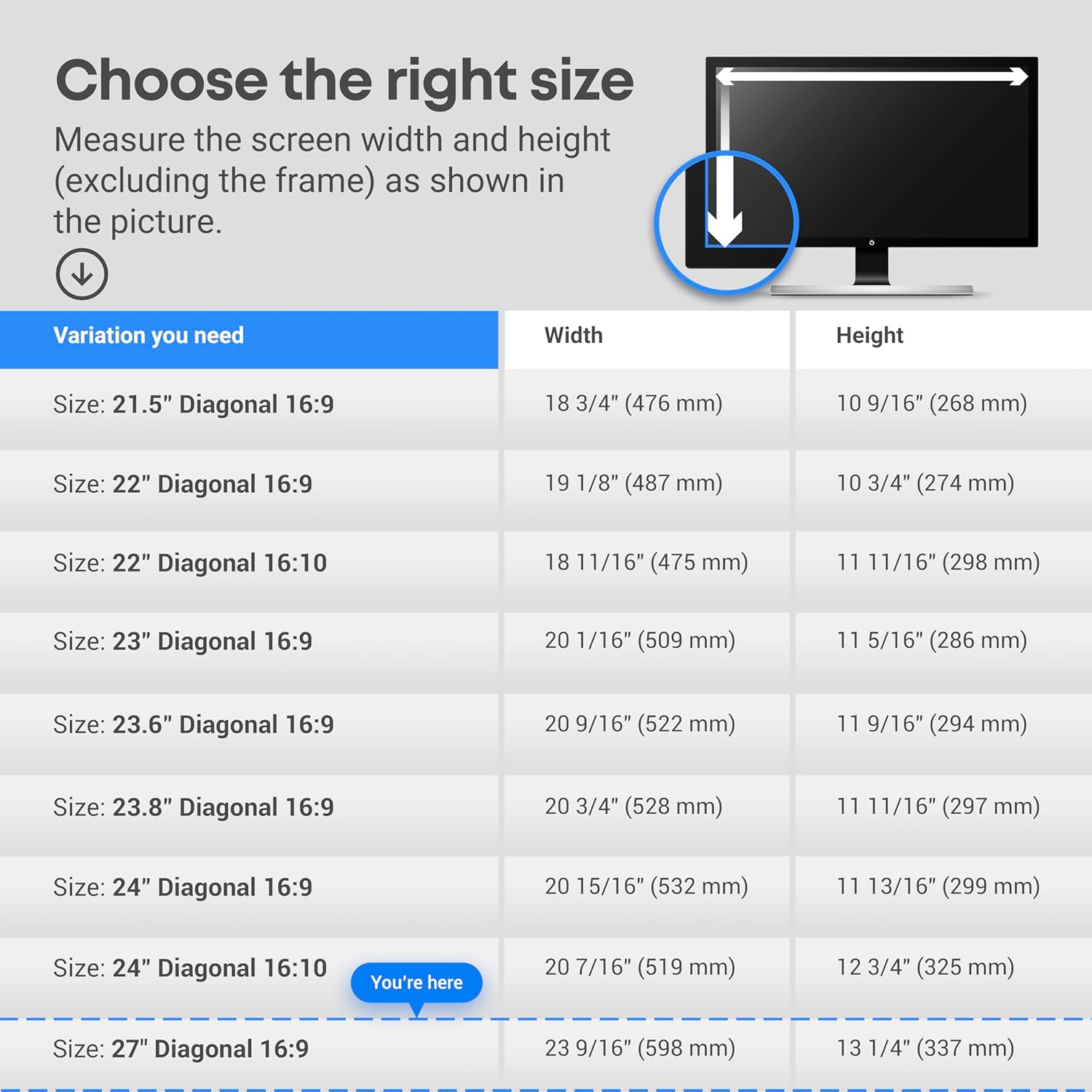 27 inch Blue Light Blocking Screen Protector Panel for 16:9 Widescreen Computer Monitor and Laptop - PC Anti-UV Eye Protection Filter Film - Anti-Scratch Diagonal Frame Shield [2 Pack]