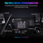 Professional DJ Audio Mixer - NEW BAXS 6 Channel DJ Bluetooth Controller Sound Mixer,USB Interface,6 XLR Mic/Line Input,AUX,FX Processor MP3 Player,+48V Phantom For Karaoke Studio Streaming Recording