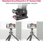 Metal Phone Tripod Mount 3 Cold Shoes & Arca Port, 360° Smartphone Tripod Adapter for iPhone Samsung Cell Phone Stand Holder for Desktop Video Live Streaming Vlogging Rig