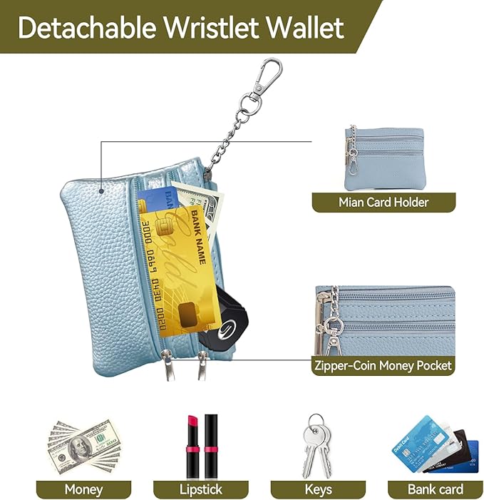 Clip and Go Strap for Phone Silver Metal Chain with Blue Pouch Wallet Crossbody Phone Lanyard for Women with Cell Phone Stand Holder 2 Patches Tether Adjustable Anti Theft for iPhone 16 15 All Phones