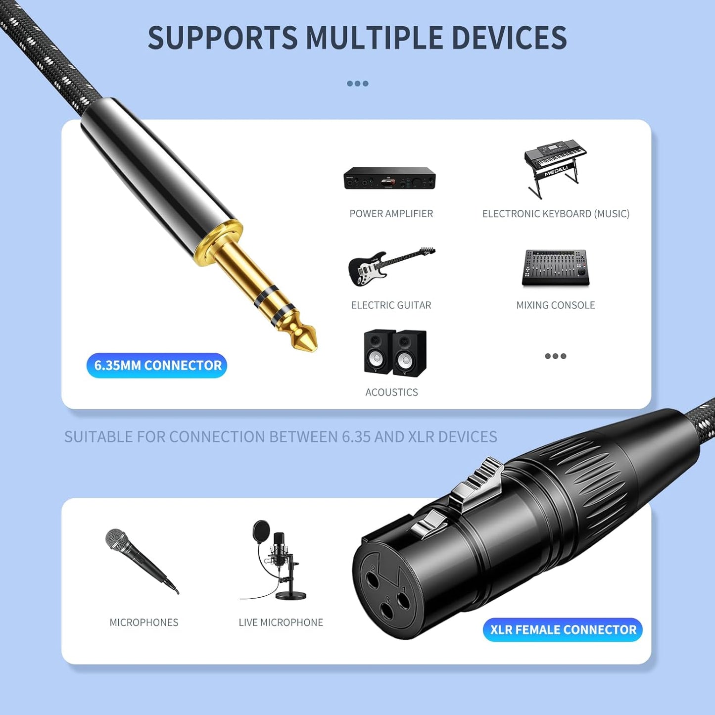 Kumiho XLR Female to 1/4 Inch 6.35mm TRS Stereo Cable Hi-Fi Balanced Bi-Shielded Interconnect Patch Cables for Microphones, Amplifiers, Mixers, Speakers 5FT