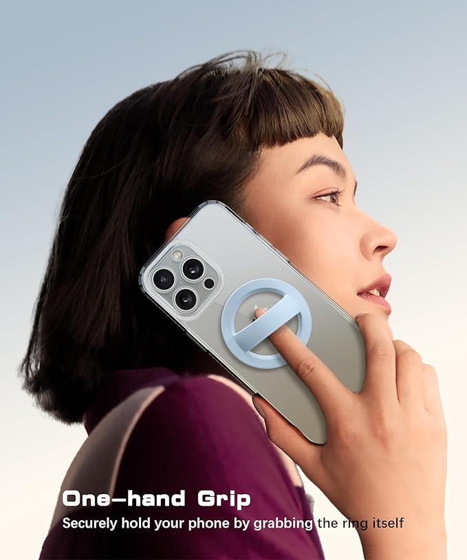 Magnetic Phone Grip, Removable Loop Grip with Soft Finger Strap, Silicone Phone Ring Holder for Back of Phone for iPhone 16/15/14/13/12 Pro Max/Plus, Blue