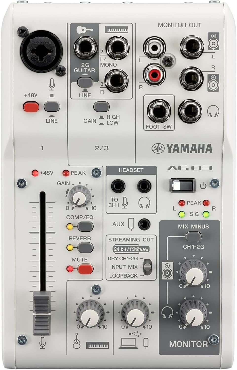 Yamaha AG03MK2 White 6-Channel Live Streaming Loopback Mixer/USB Interface with Steinberg Software Suite