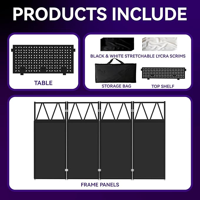 Portable DJ Booth T able,Foldable DJ Table Stand Portable with White & Black Scrim,Adjustable DJ Facade Booth Station Metal Frame D J Table with Cable Hole for Private Events, Clubs, Bars (50*25 XL)