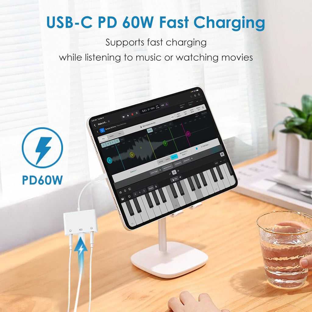 USB C to 3.5mm Audio Adapter, 3-in-1 Aux to USB C Headphone Splitter with PD Fast Charging, 3.5mm to USB C Headphone Jack Adapter Compatible with iPhone 15/16, iPad Pro, Galaxy S24/S23, and More