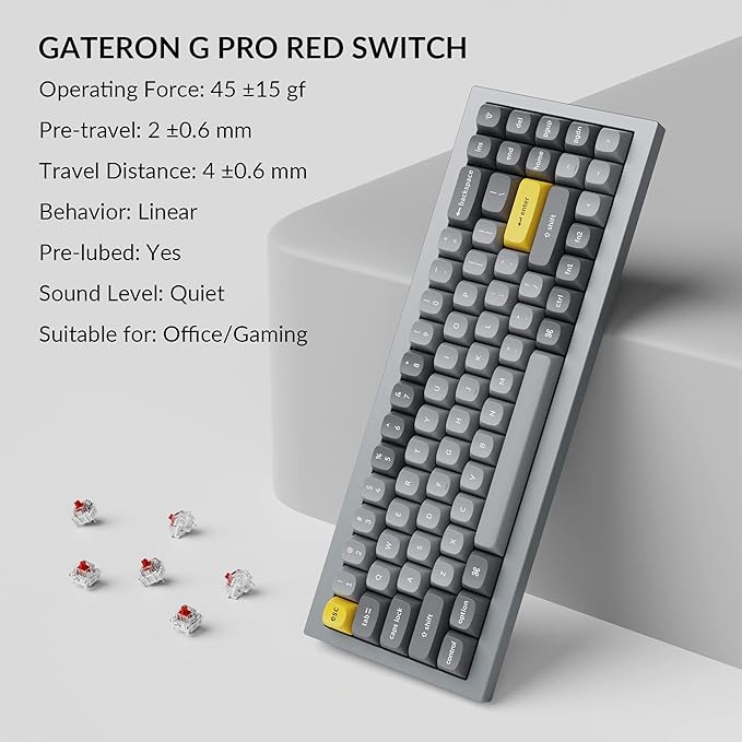 Keychron Q7 Wired Custom Mechanical Keyboard, 70% Layout QMK/VIA Programmable Macro with Hot-swappable Gateron G Pro Red Switch Double Gasket Compatible with Mac Windows Linux (Grey)