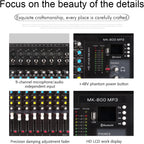 G-MARK MK800MP3 Professional Audio Mixer Sound Board 8 Channels Mixing Console with MP3 Player +48V Phantom Power Digital USB Bluetooth Reverb DJ Mixer Audio for PC Karaoke Stage Studio Recording