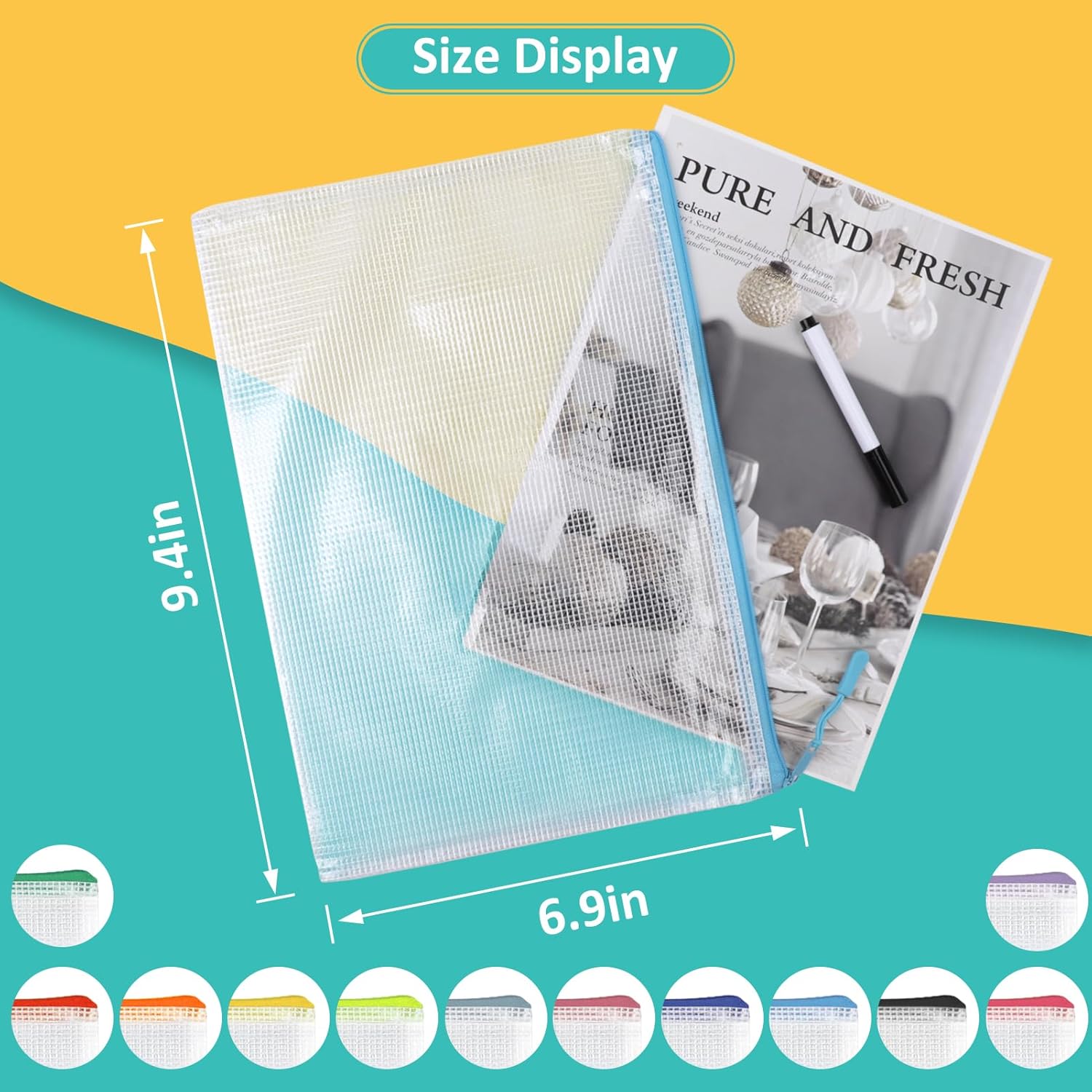 12pcs Mesh Zipper Pouch Bags, A5 Puzzle Bag (12 Colors, 12 Packs) for Organizing, Classroom Must Have Storage Bag, Board Games and Office Supplies