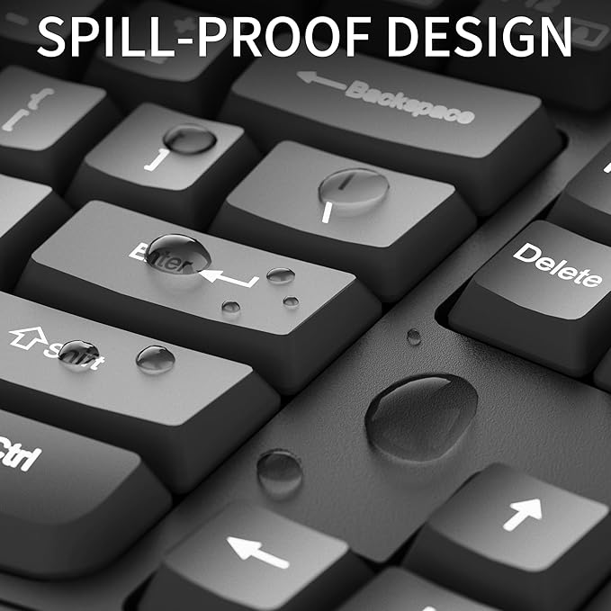 Wireless Keyboard and Mouse Combo, Full Size Wave Keys Ergonomic 2.4G Keyboard with Wrist Rest for Natural Typing, 3 DPI Adjustable Ergonomic Silent Mouse for Computer/Laptop/Windows/Mac (Black)