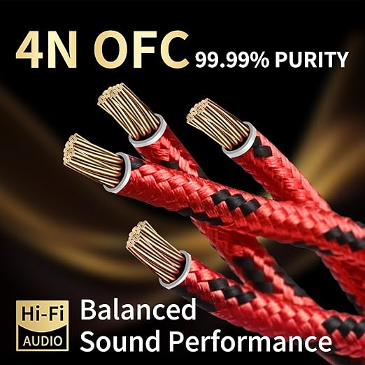 10 AWG Audiophile HiFi Speaker Audio Cable–4N OFC Core,24K Gold-Plated Banana Plugs with Nylon Braid,Compatible with Amplifier,Speakers,AV Receiver & Home Theater(6.56ft/2m) 2-Pack