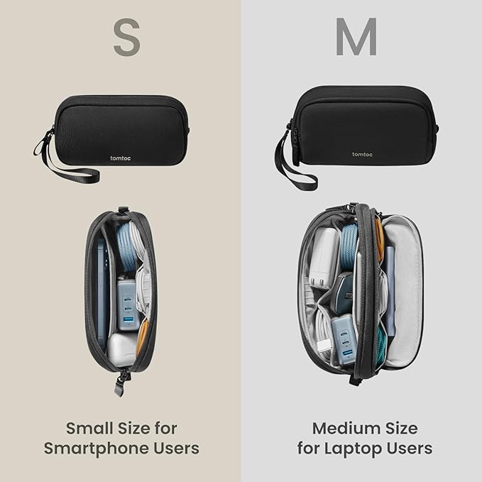 tomtoc Electronics Organizer Travel Case, Water Resistant Travel Bag Cable Organizer for Essentials, Tech Pouch Accessories Carry Storage for Cord, Phone, Cables, Airpods, USB Flash Drive, Daily Items