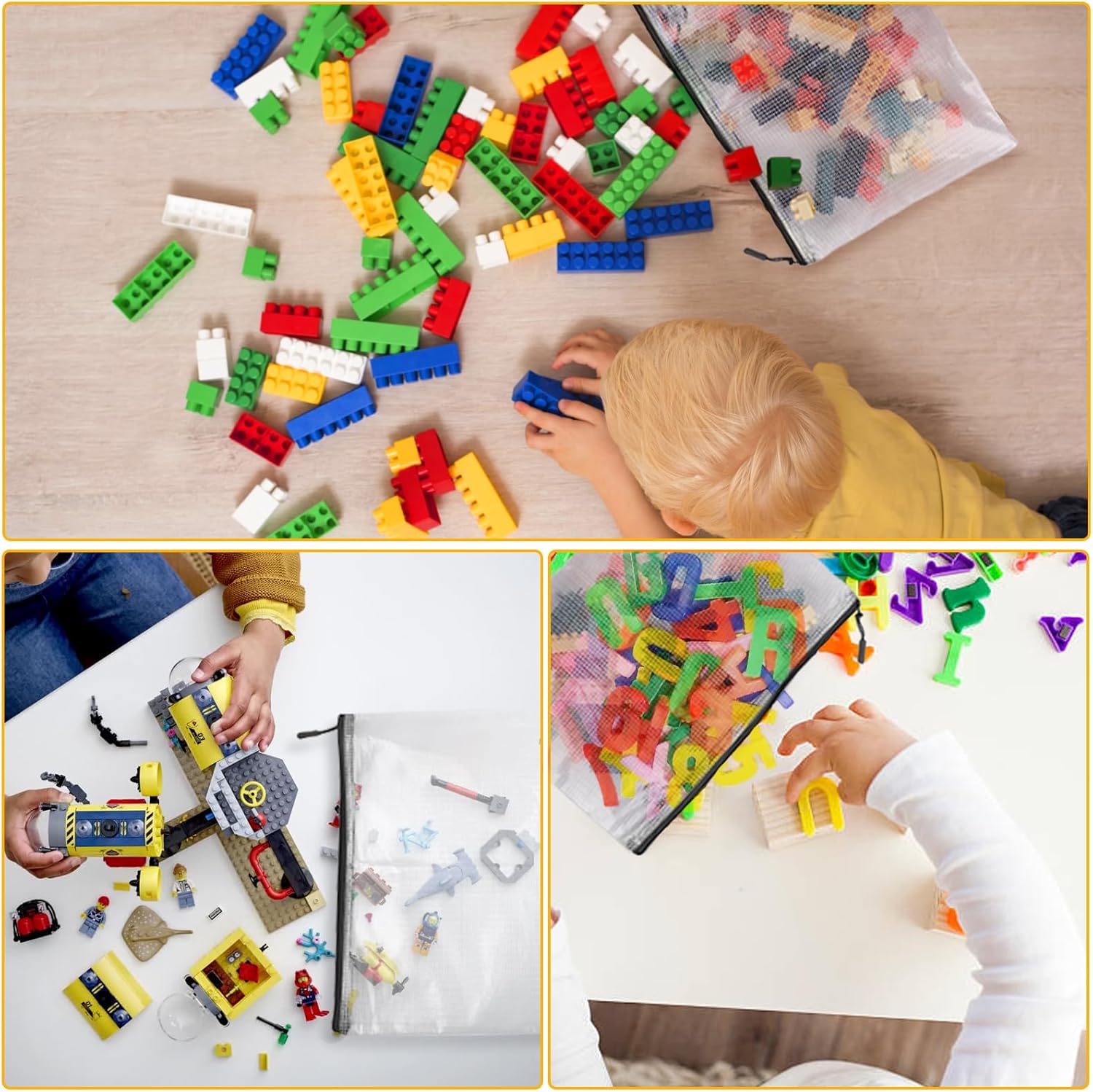 24pcs Large Mesh Zipper Pouch File Bags YOPCDJ Reusable Zippered Pouches for Organizing Classroom, Board Game Storage, Puzzle Bags Black