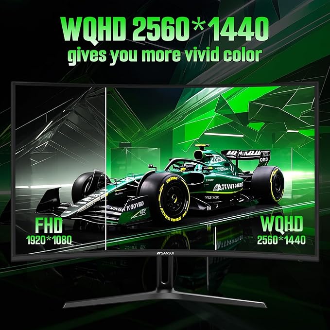 SANSUI 27 Inch Curved 240Hz Gaming Monitor, 2K WQHD 1500R Curved Computer Monitor, 120% sRGB, MPRT 1ms, Freesync, HDR, VESA(100 * 100mm),HDMI*2, DP1.4 * 2(DP Cable Included)