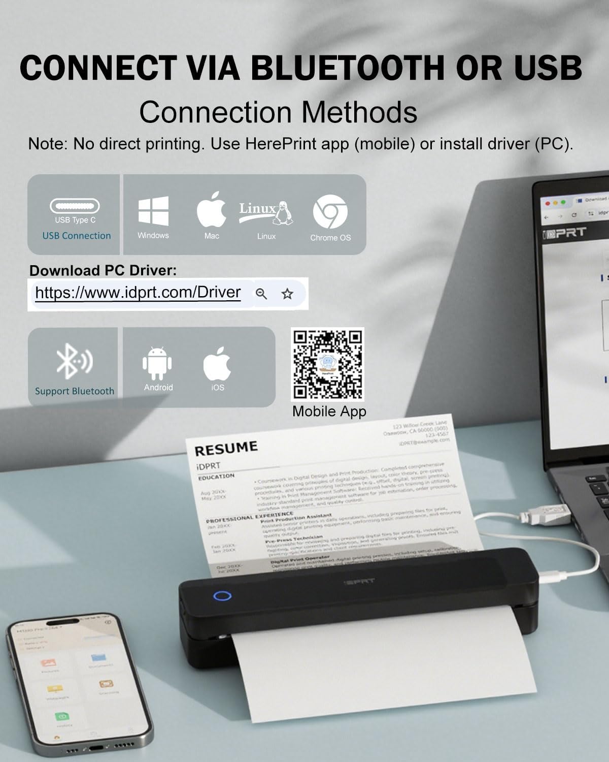 Inkless Portable Printer for Travel, 300DPI Wireless Thermal Printer Support 8.5" x 11" US Letter, A4, MT610Pro Small Bluetooth Printers Compatible with iOS, Android Laptop for Home Office Car, Black