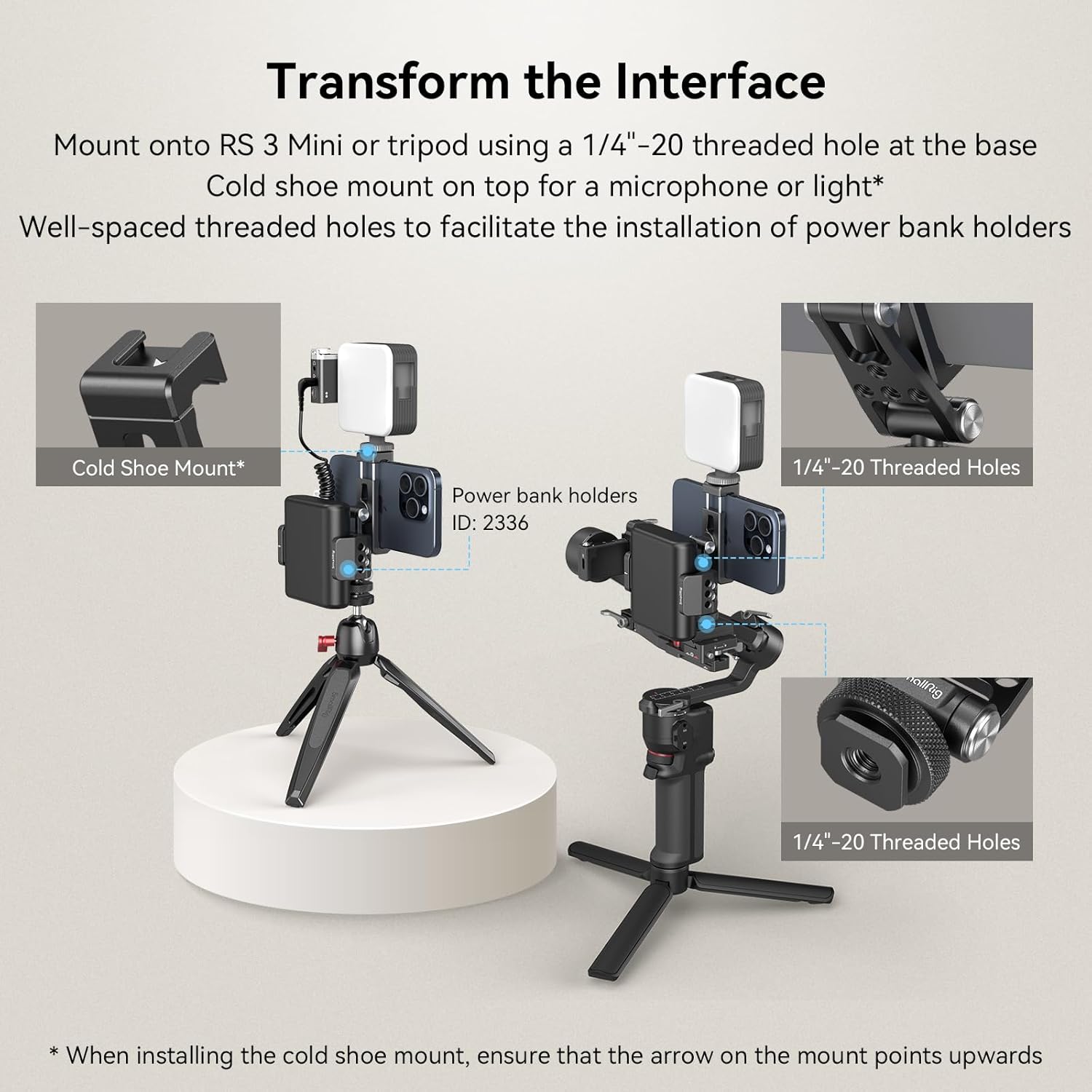 SMALLRIG Universal Metal Phone Support with Cold Shoe Mount, Smartphone Holder Adapter Support Free Adjustment Joints, Phone Tripod Mount for iPhone 16 15 14, for Samsung Galaxy etc. - 4382